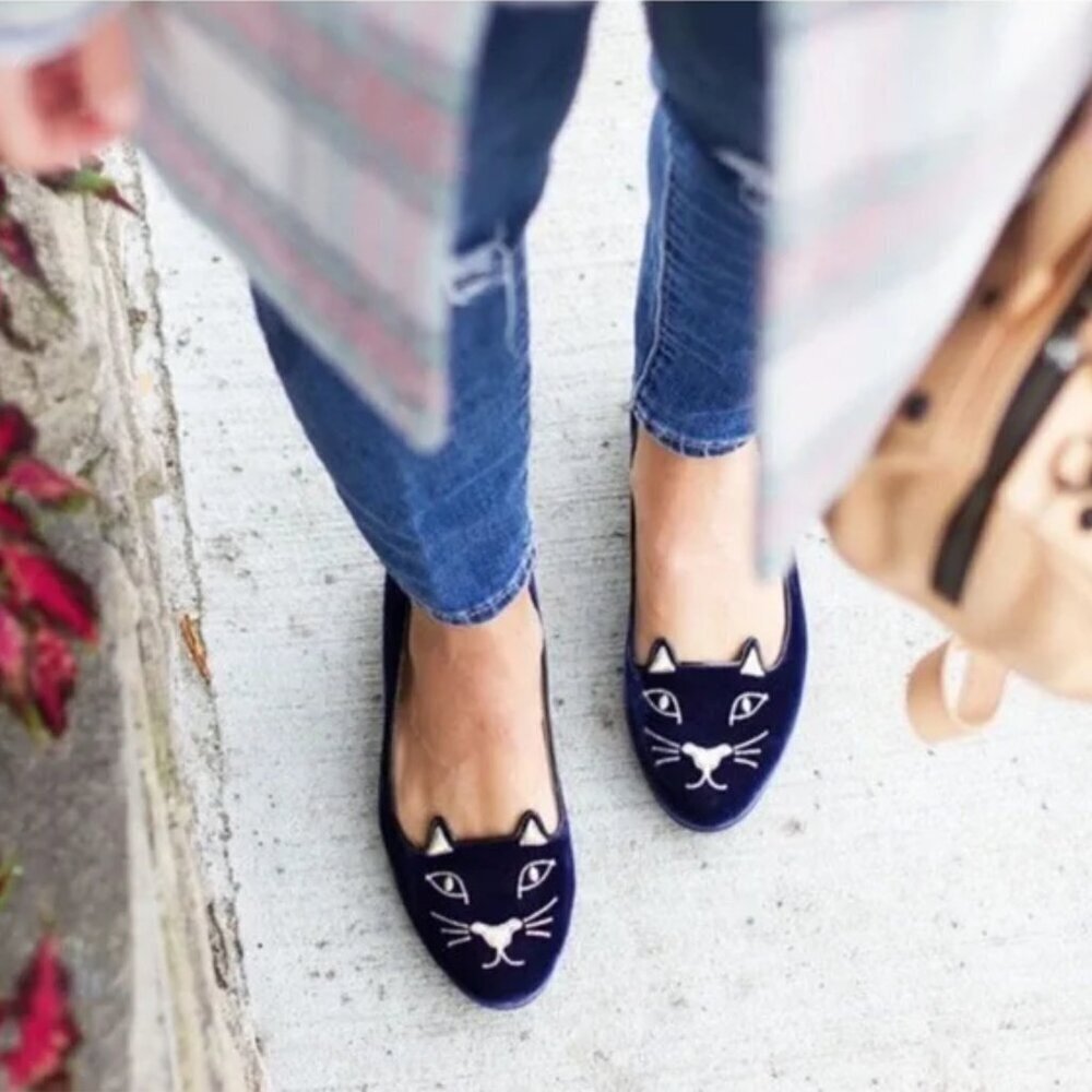 Charlotte Olympia Kitty Cat Purple Velvet Flats Loafers Gold, EU 39 US 8.5-9 - Picture 4 of 13